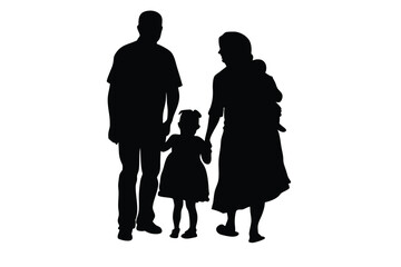 Silhouette of a family walking together father mother and two daughters