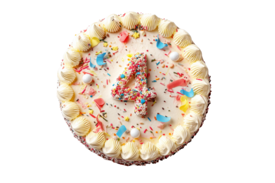 PNG Colorful fourth birthday cake with sprinkles and frosting decorations