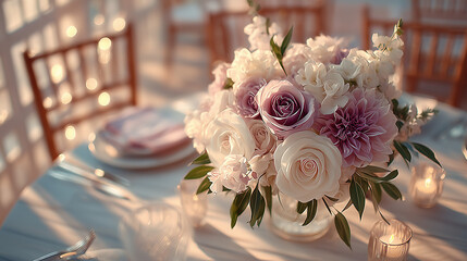 Elegant wedding table with floral centerpiece, a romantic celebration of love