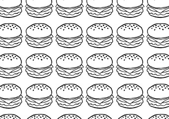 seamless burger pattern - hand-drawn fast food doodle style
