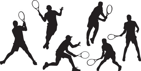 Tennis Silhouettes Elegant Serving and Swinging Poses for Sports Graphics