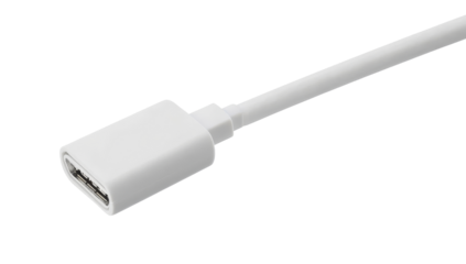 Compact white smartphone charging cable with angled head showcased against a transparent backdrop