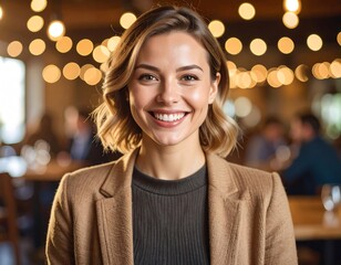 Woman smiling in cafe