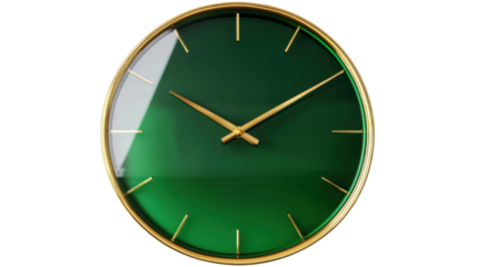 Modern wall clock with minimalistic green color on white background