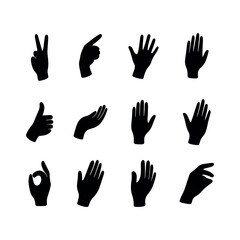 Fototapeta premium Hand Gesture Silhouette Icons – Vector Set of Black Hand Symbols. 