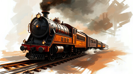 Stunningly Striking Imagery - Dynamic Painting Of A Vintage Steam Train, Showcasing Power, Motion, And Nostalgic Industrial Charm.