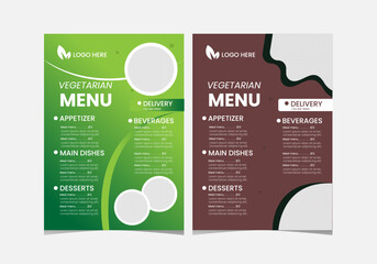 Vegetarian restaurant menu template green brown design