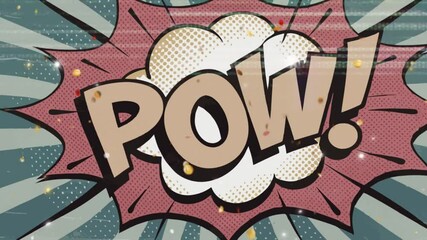 Pow Comic Book Style Animated Text , Retro Vintage Pop Art Style Cartoon on Comic Strip Background. - Powered by Adobe