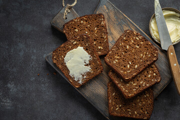 homemade dark rye bread with sunflower seeds