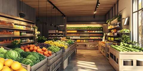 Fresh Produce Aisle: Vibrant Fruits and Vegetables in a Modern Grocery Store, Organic Market Display: Colorful Farm-to-Table Selection