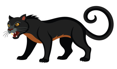 Obraz premium Aggressive black panther with curled tail illustration