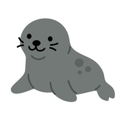 Smiling gray seal with flippers and soft expression, suitable for ocean-themed learning materials and kids' decor