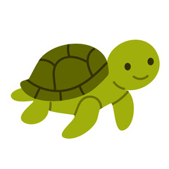 Friendly green sea turtle with a smiling face and dark shell, designed for marine-themed children's projects