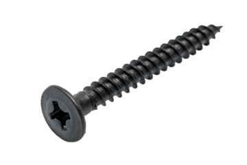Close up of a single metal screw item isolated on transparent background