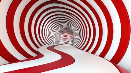 Abstract Psychedelic Red And White Striped Tunnel 3D Rendering