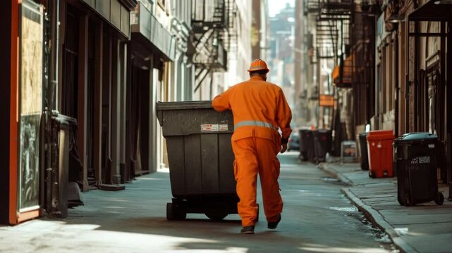 Mature worker of the city utility company on his job. Garbage collector.