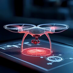 Hands designing a holographic interface for a next-gen drone, displaying 3D model