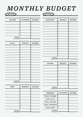 Obraz premium Line style monthly budget template pages