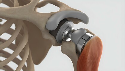 Shoulder prosthesis. Medical educational style. High-detail 3D render