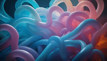 Abstract tubes, matte texture with gentle shine, rich saturated pastel colors blending cyan