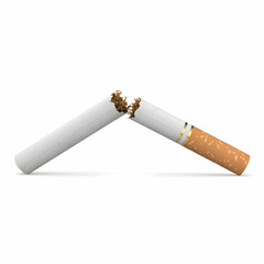 Breaking free from addiction as two cigarettes snap in half during dawn's gentle light Generative AI