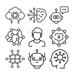 Artificial Intelligence and Machine Learning Icon Set 