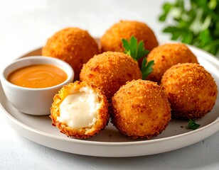 Crispy cheese balls with dipping sauce