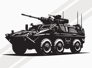 Fototapeta premium Military Armored Vehicle Silhouette Black Vector Illustration, Armored Military Vehicle with Advanced Tactical Equipment for Defense Operations