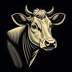 portrait of a black cow with white spots