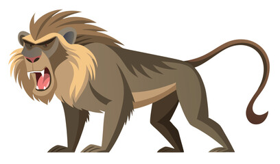 Fototapeta premium Aggressive hamadryas baboon illustration