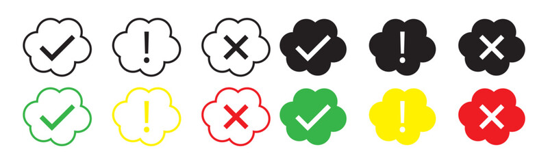 Cloud icons with check, exclamation, and cross