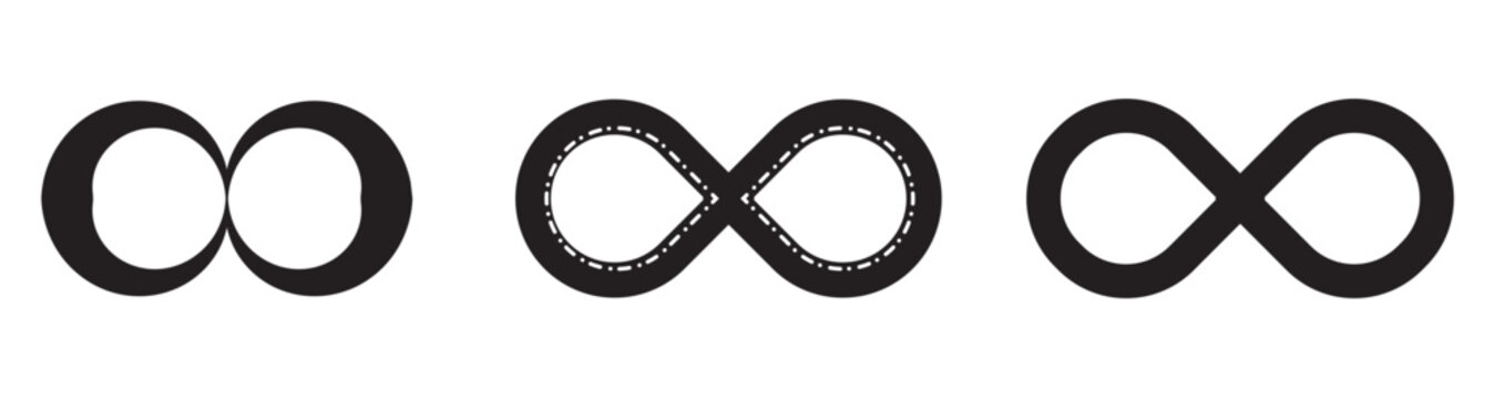 Infinity sign set made with mobius strip. Stylized endess symbol. Tattoo flat design illustration.