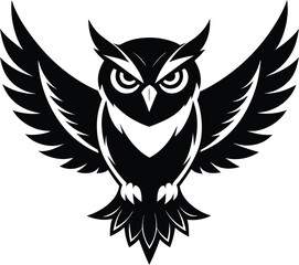 flying owl silhouette, spread wings, night bird
