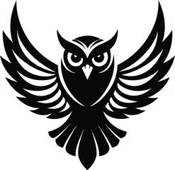 flying owl silhouette, spread wings, night bird
