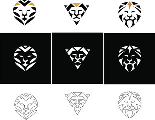 Obraz premium Lion face icon collection in various styles, including flat, outlined, and button, is ideal for design.