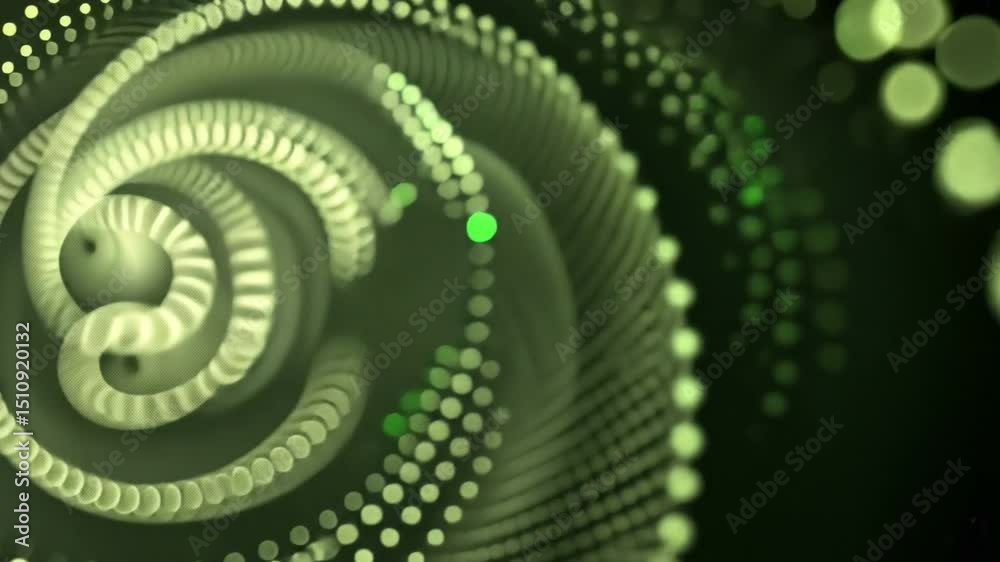 Poster mesmerizing abstract design featuring swirling patterns of green light and circular shapes, creating