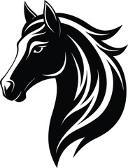  horse head silhouette, flowing mane, profile view