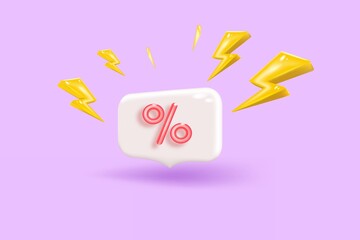 3D icons for sales and shopping online, discount coupon of cash. flash lightning on time alert notice special offer promotion. 3d price tags icon render illustration