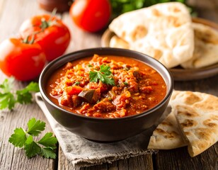 Hearty tomato-based curry in a bowl