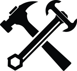  hammer wrench silhouette, crossed tools, repair icon
