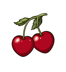 Obraz premium red cherry with leaf