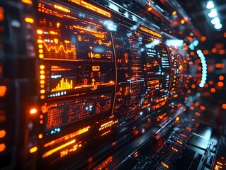 Futuristic holographic interface displaying business assets