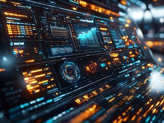 Naklejka premium Futuristic holographic interface displaying business assets