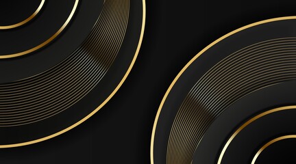 Modern Dark Black and Golden Round Circle Lines Luxury Background. Premium Background. Modern Abstract Design Template.