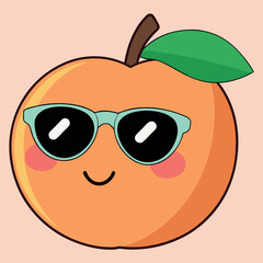 Cool Peach with Sunglasses Vector Illustration Cartoon Summer Fruit