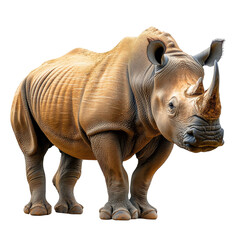 Obraz premium Portrait of a robust rhinoceros standing, showcasing its muscular form and powerful horn