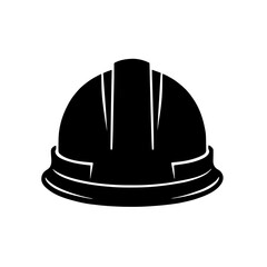 Minimalist black silhouette of a hard hat on a white background