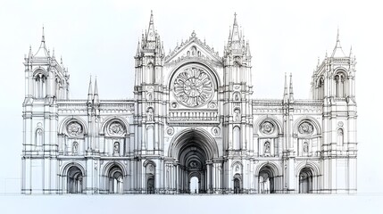 Fototapeta premium Elegant Gothic Cathedral in Minimalist Line Drawing