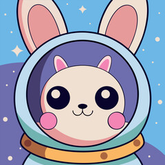 Cute Cartoon Bunny Astronaut Vector Illustration Space Animal