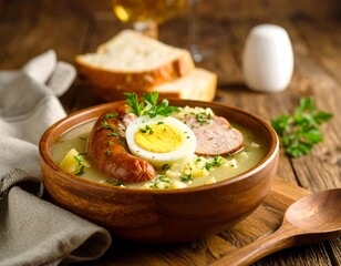 Bowl of hearty soup with bread